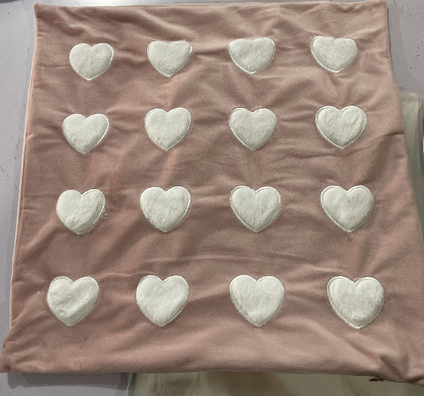 Soft Rabbit Pillow Cover Sofa Cushion Velvet Embroidered Pillow Girl's Heart Pink Cartoon Pillow Cover Cute - 45x45cm(Pillowcase) Pink base heart -