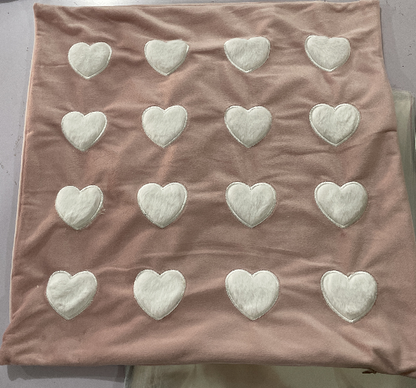 Soft Rabbit Pillow Cover Sofa Cushion Velvet Embroidered Pillow Girl's Heart Pink Cartoon Pillow Cover Cute - 45x45cm(Pillowcase) Pink base heart -