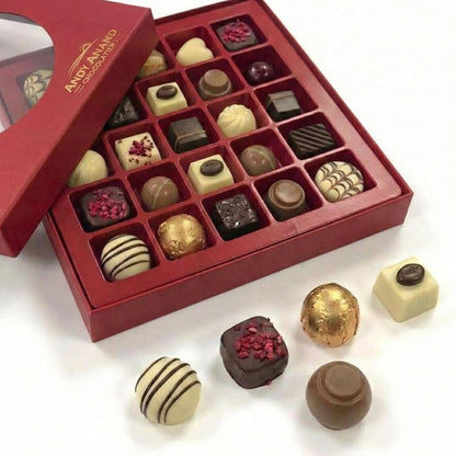 Andy Anand Premium Bon Bon Chocolate Collection, 25 pc – Truffles, Pralines, Pistachio Cream, Mint & Tiramisu, Birthday & Holiday Gift Box - - Food & Beverages > Desserts & Sweets > Chocolate