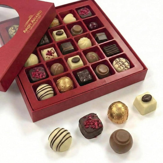 Andy Anand Premium Bon Bon Chocolate Collection, 25 pc – Truffles, Pralines, Pistachio Cream, Mint & Tiramisu, Birthday & Holiday Gift Box - - Food & Beverages > Desserts & Sweets > Chocolate