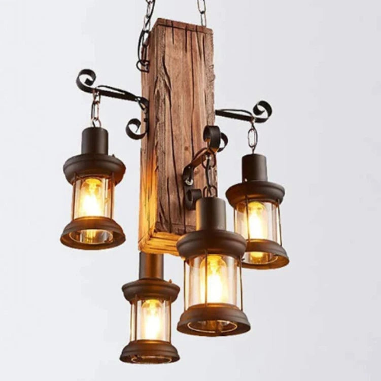 Industrial Vintage Wooden Pendant Lamp Loft Lantern Suspension Lighting Fixture