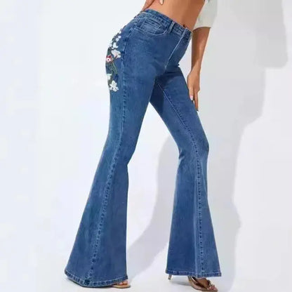 Stretch Floral Embroidery Jeans for Women