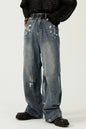 Washed Distressed Wide-Leg Jeans - Medium -