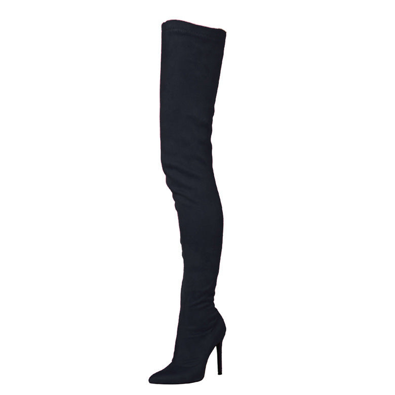 Sleek Suede Stiletto Over-the-Knee Boots - Black 42 -