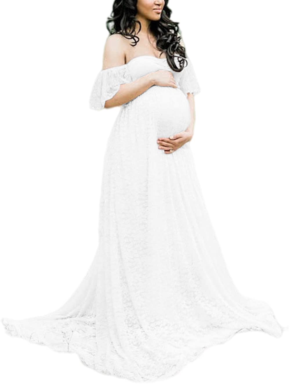 ZIUMUDY Off Shoulder Lace Dress White Large - White Large - dress