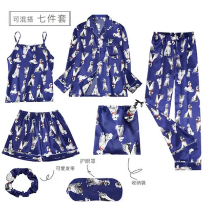 7pc Long Sleeve Pajama Sleepwear Sets blue