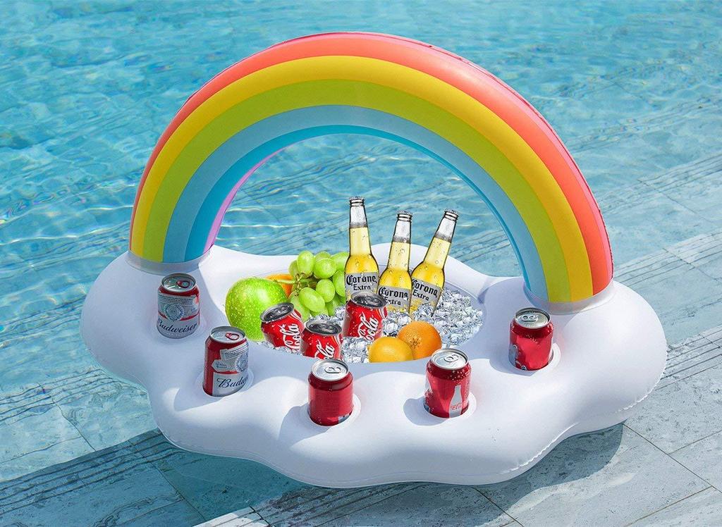 Inflatable Rainbow Cloud Cup Holder for Pool Use - - pool float
