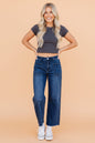 Denim Frayed Hem Cropped Straight Leg Jeans - Sail Blue - Bottoms/Jeans