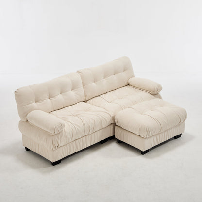 Sectional Sofa L-Shape Cloud Flannelette Beige 3 Seat 88 In 4 Pillows - - Sectional Sofas
