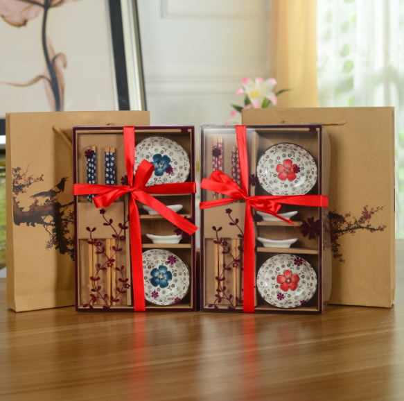 Ceramic Dinnerware Set with Chopsticks Gift Set - A Blue - dinner set