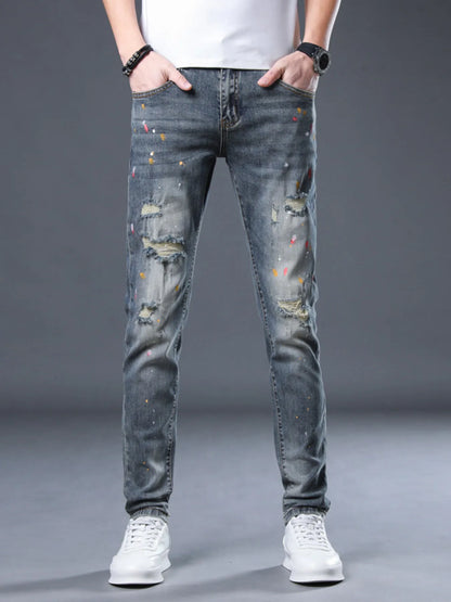 Men's Distressed Slim Fit Jeans - Blue -