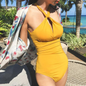 Halter Neck Slimline Swimsuit - Ginger yellow XL - swimwear