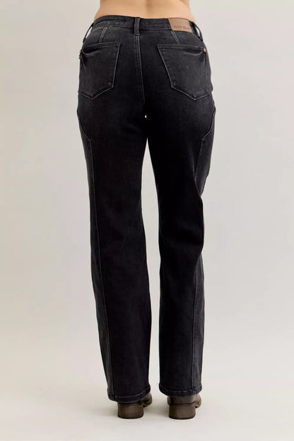 Judy Blue Mid Rise Western Seam Detail Straight Leg Jeans - - jeans