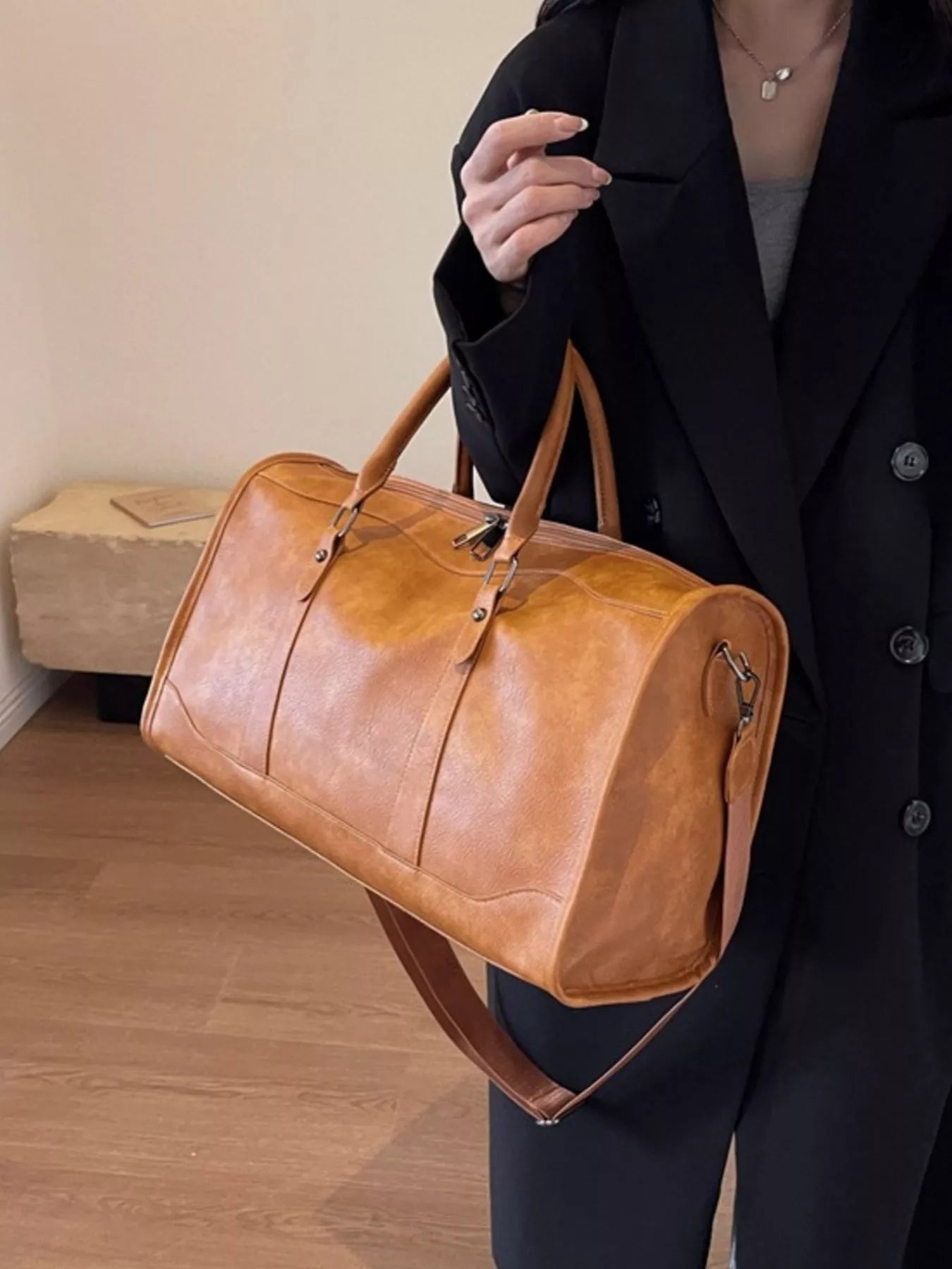 Vintage Leather Duffle Bag - -