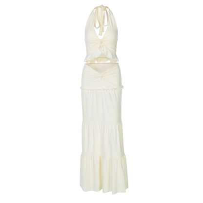 V-Neck Halter Dress Set - - dress