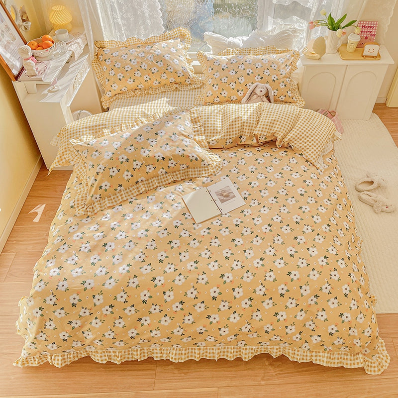 Korean Styles Princess 4 Pieces Cotton Bedding Sets