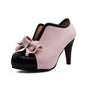 Womens Color Block High Heels with Bow Design - Pink 37 - heels