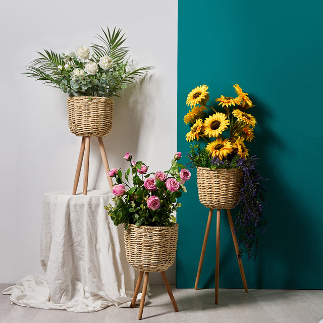 Floor - standing flowerpot straw furniture- FLIPSTYLEZLLC- {{Product type}}