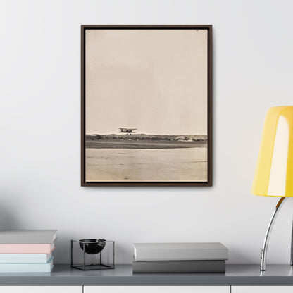 Plane Landing Omaha Airport 1939 Gallery Canvas Wraps, Vertical Frame 16″ x 20″ 1.25" Walnut