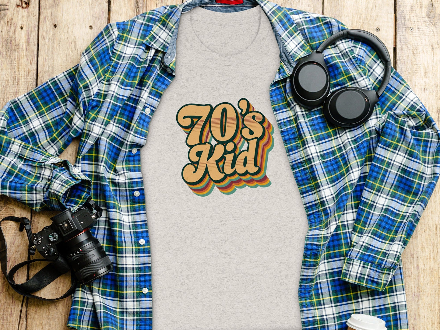 Retro Style 70s Kid With Colorful Layers T-Shirt