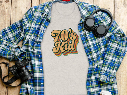 Retro Style 70s Kid With Colorful Layers T-Shirt