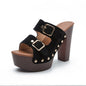 platform sandals square heel women high heel shoes ankle strap rivet mules shoes sandals - black -