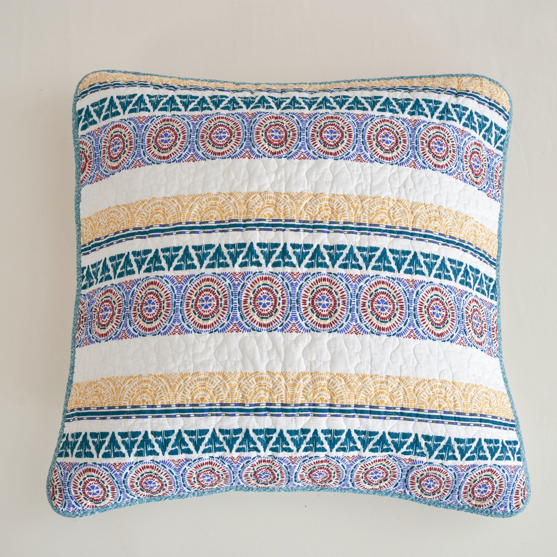 Tache Cotton Patchwork Blue Yellow Old World Hummingbirds Garden Euro Sham (JHW-936) - 26 x 26 - Euro Sham / Cushion Cover