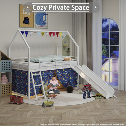 Jack - House Loft Bed With Slide And Curtain Set- HouseOfZazla- {{Product type}}
