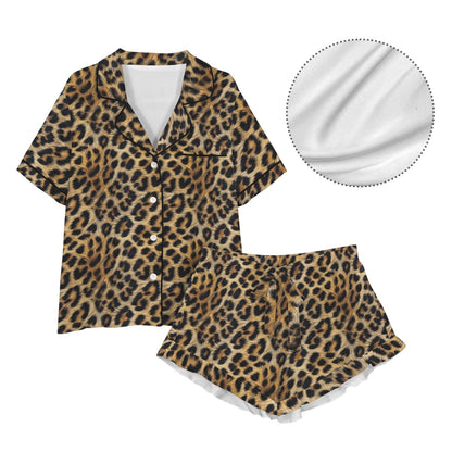 Baha Ranch Retro Pop Western Leopard Cowgirl Satin Pajamas - - Pajama Sets