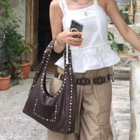 Vintage Edge Underarm Bag - - handbag