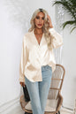 Lapel Collar Button Up Long Sleeve Shirt - Tan -