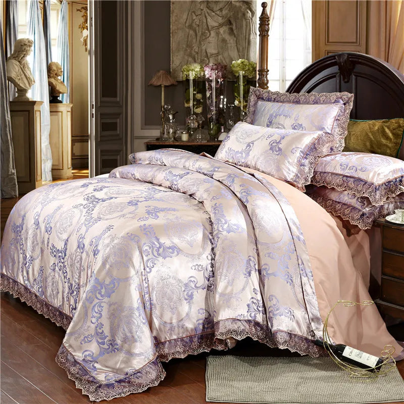 Duvet Cover Set Quilt Cover Lace Edge Jacquard Weave Bedding Set