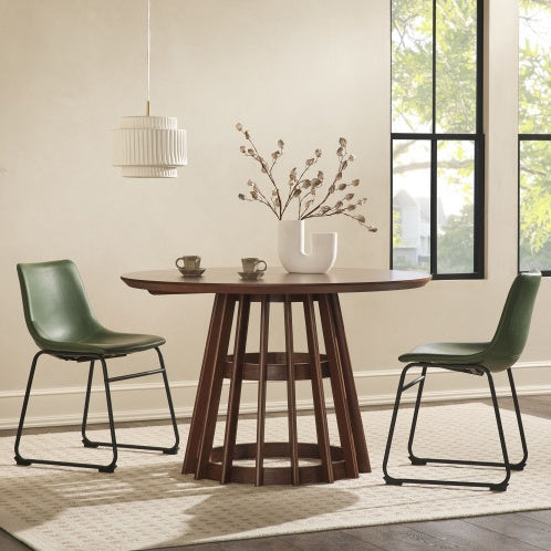 Modern Round Solid Wood Dining Table With Pedestal Base Brown - -