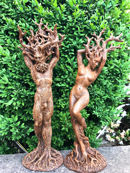 Green Man/ Cernunnos Hand Painted Resin Sculpture | Mythical Forest Creature Figurine | 15” Woodland God Altar Statue for Nature Lovers - -