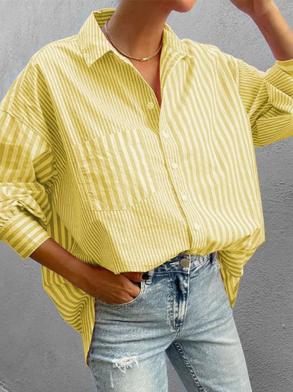 Striped Button Down Long Sleeve Shirt - -