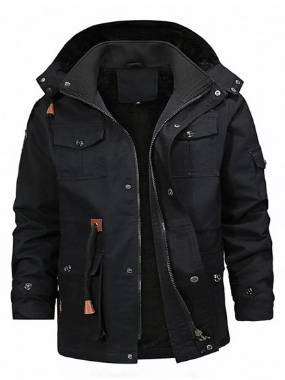 Men's Full Size Zip Up Fleece Lined Jacket Plus Size - Black -
