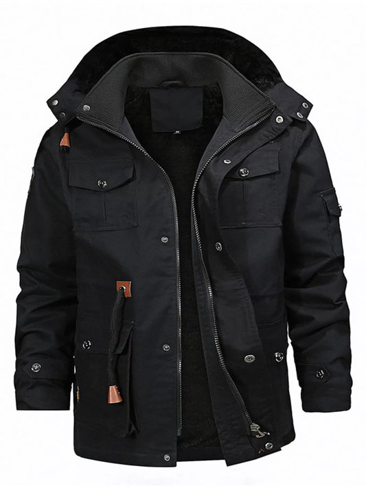 Men's Full Size Zip Up Fleece Lined Jacket Plus Size - Black -