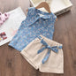 Girls Ruffled Spaghetti Top and Shorts Sets blue