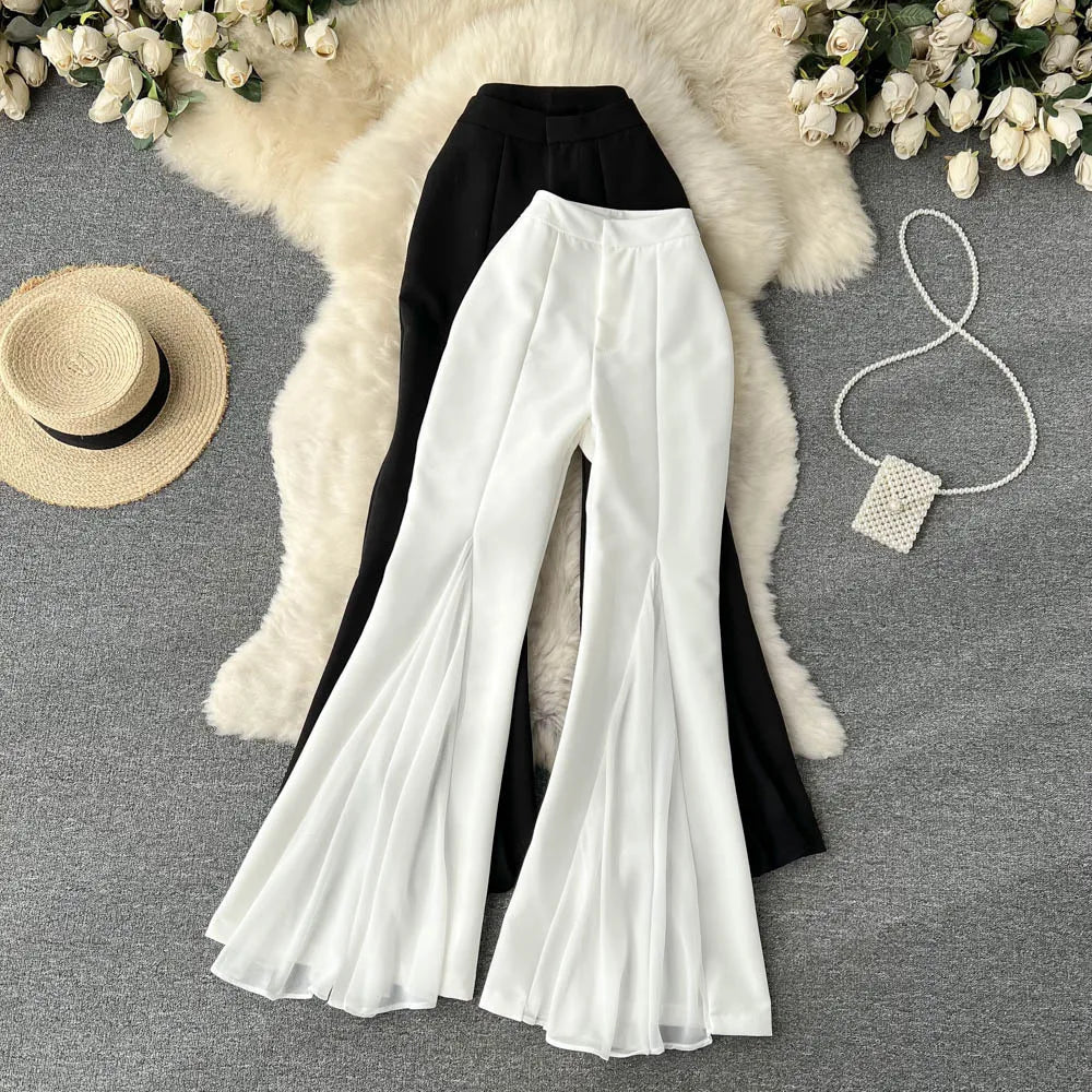 Irregular Stitching Flared Pants High Waist Slim Straight Tube Wide Leg Pants