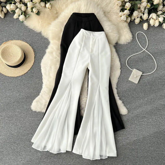 Irregular Stitching Flared Pants High Waist Slim Straight Tube Wide Leg Pants