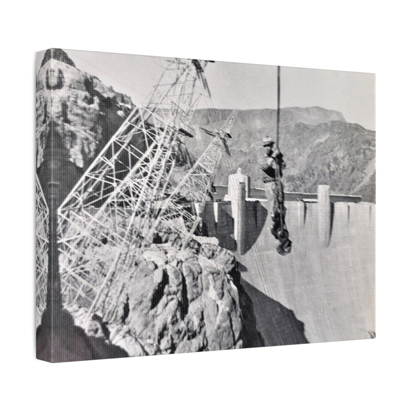 Suspended Boulder Dam Worker Stretched Canvas