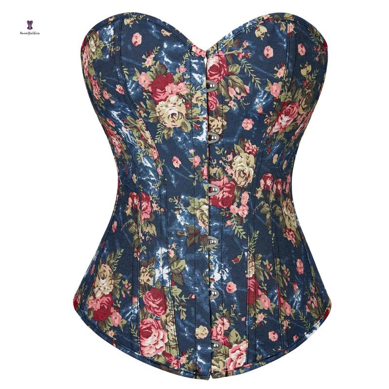 Beautiful Floral Print Corset Plastic Boned