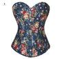 Beautiful Floral Print Corset Plastic Boned Blue