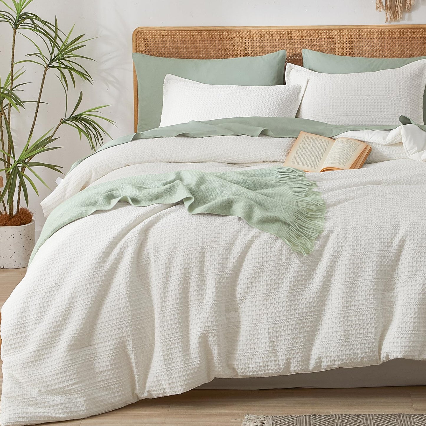 King Size Cream Waffle Comforter Set - Ultra Soft Bedding with Pillow Shams - Cream King - comforter