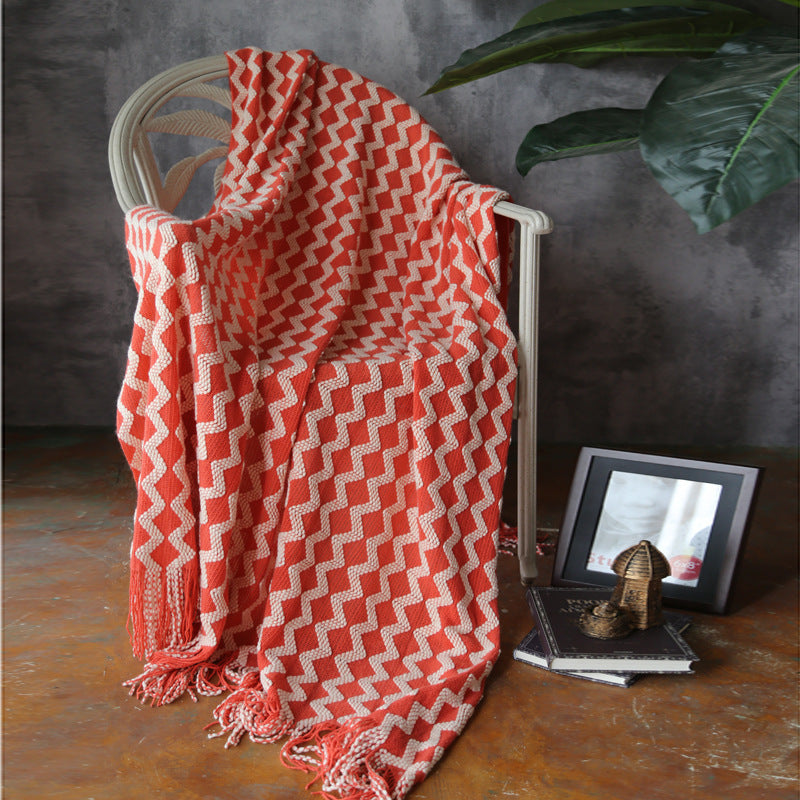 Geometric Knitted Chenille Throw Blanket - - Blankets