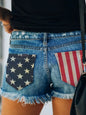 US Flag Distressed Denim Shorts with Frayed Hem - Pattern B -