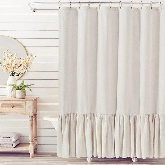 72x72 Inch French Country Linen Blend Ruffle Shower Curtain