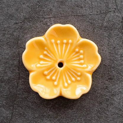 Cherry Blossom Incense Burner Home Ceramic Decor Stick Holder Aromatherapy yellow