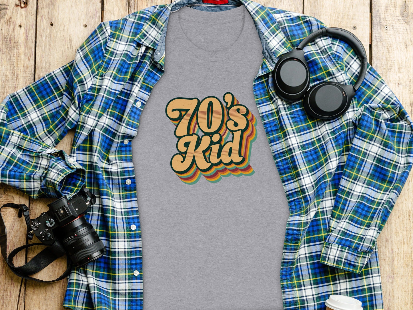 Retro Style 70s Kid With Colorful Layers T-Shirt