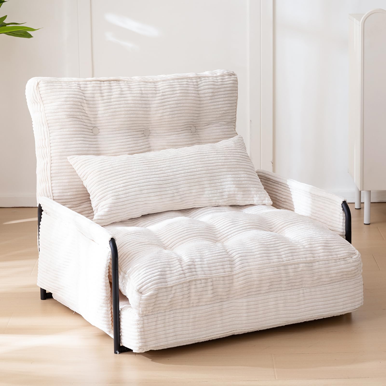MAXYOYO 5-Position Adjustable Floor Sofa with Pillow - Beige Single - sofa bed